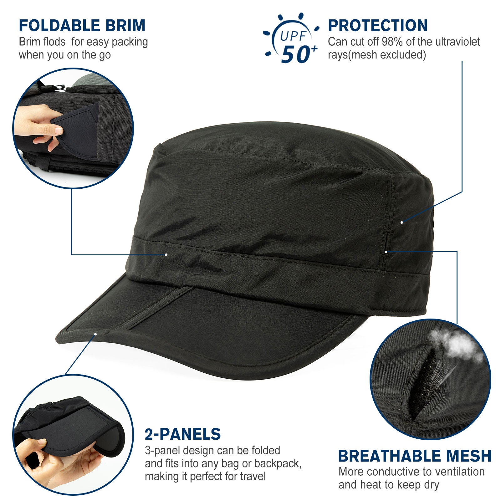 TOP-EX?XL?XXL?Waterproof?&?UV50+?Army?Cap?w/?Foldable?Brim?&?Card?Pocket?61-65CM TOP-EX