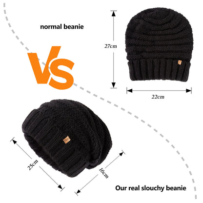 100% Merino Wool Slouchy Beanie for Women Fleece Lining TOP-EX