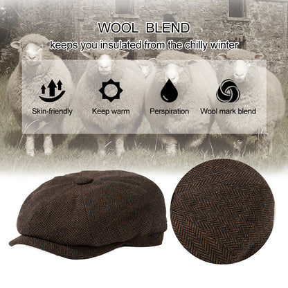 Men’s Wool Tweed Newsboy Cap – Winter Ivy Flat Hat