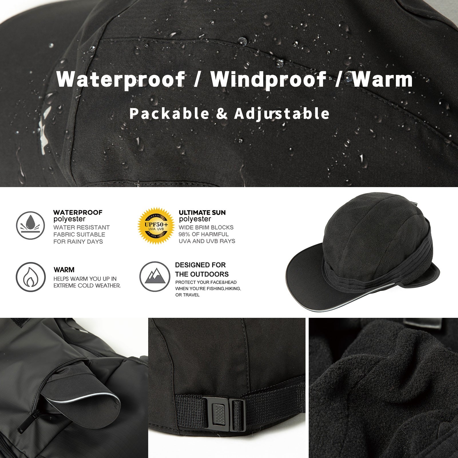 Waterproof Earflap Baseball Cap Fleece Lined M/L/XL/XXL TOP-EX