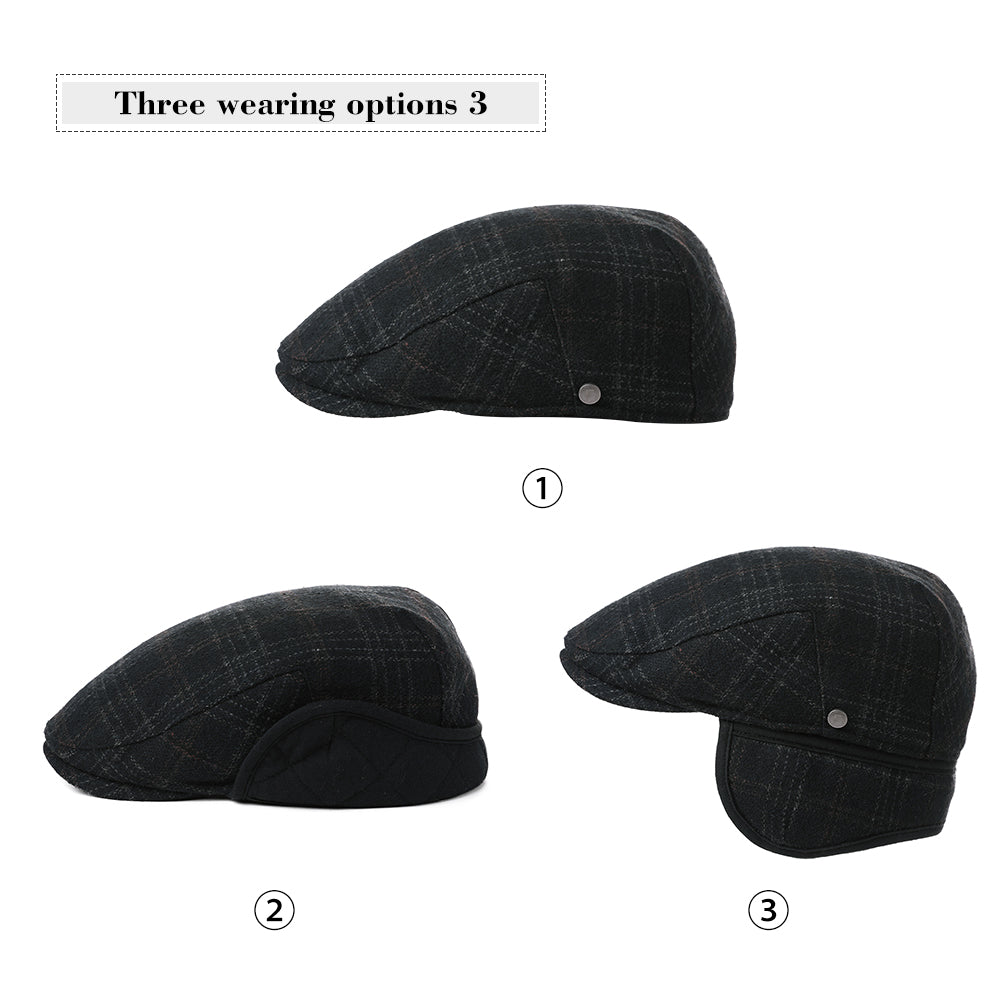 TOP-EX Mens Newsboy Flat Caps Wool Cap Earflap Hats TOP-EX