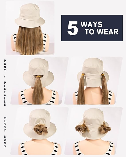 Ponytail Packable Bucket Hats