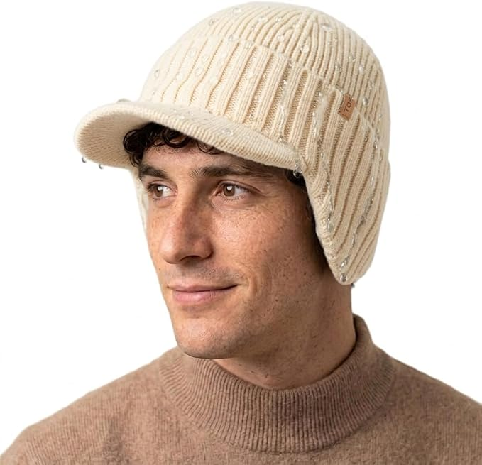 DryKnit™ Waterproof Merino Wool Beanie with Ear Flaps – Fleece Lined Winter Hat with Brim
