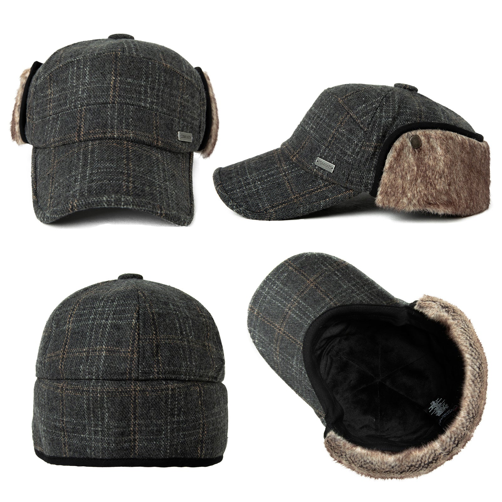 Comhats Wool Baseball Cap Men Fur Hunting Trapper Dad Hats Sports Earflap Unisex M L XL TOP-EX