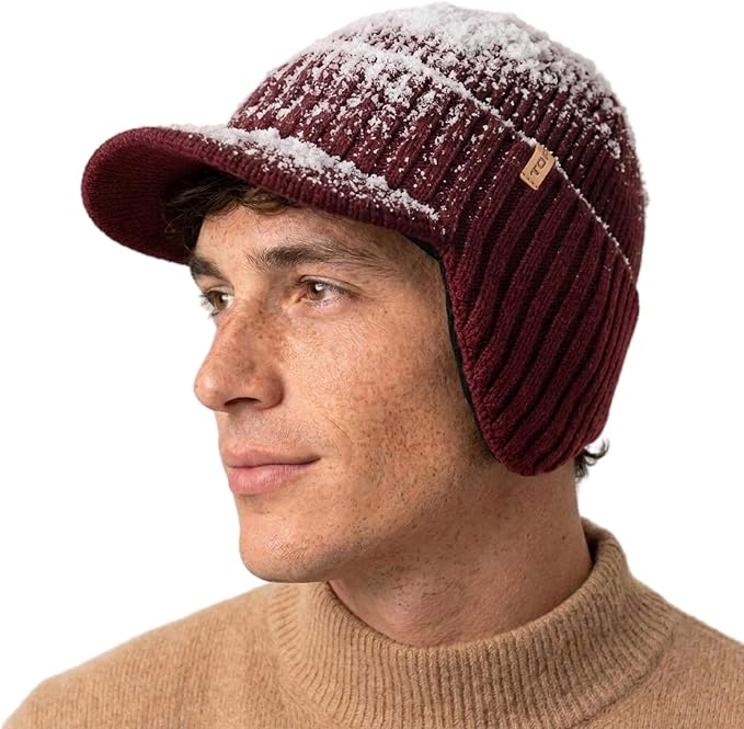 DryKnit™ Waterproof Merino Wool Beanie with Ear Flaps – Fleece Lined Winter Hat with Brim