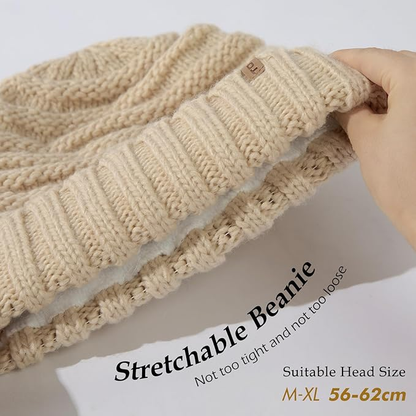 100% Merino Wool Slouchy Beanie for Women – Fleece Lined Warm Winter Knit Hat