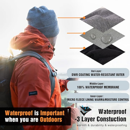 Waterproof Merino Wool LED Beanie – Fleece Lined Warm Winter Hat for Large Heads