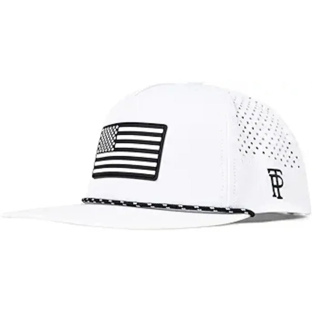 White Black Flag Flat Bill Golf Cap UVCoolix™ Snapback TOP-EX