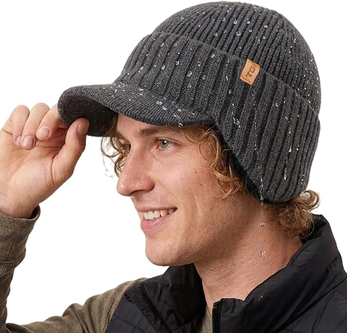 DryKnit™ Waterproof Merino Wool Beanie with Ear Flaps – Fleece Lined Winter Hat with Brim