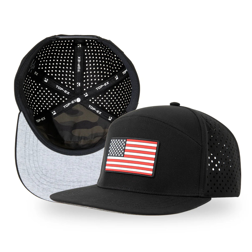 Black American Flag Flat Bill Golf Cap UVCoolix™ Cooling