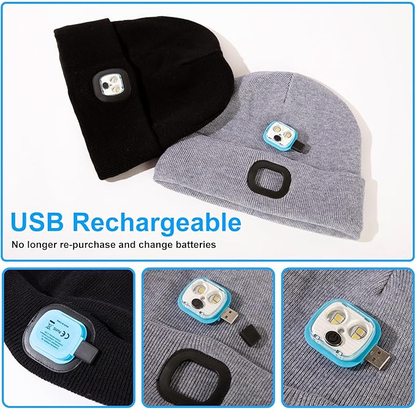 Waterproof Merino Wool LED Beanie – Fleece Lined Warm Winter Hat for Large Heads