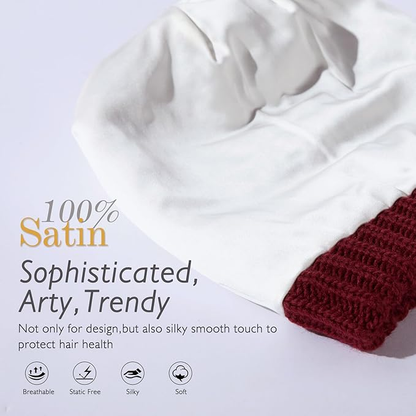 100% Merino Wool Slouchy Pom Beanie – Satin or Fleece Lined for Warmth & Comfort