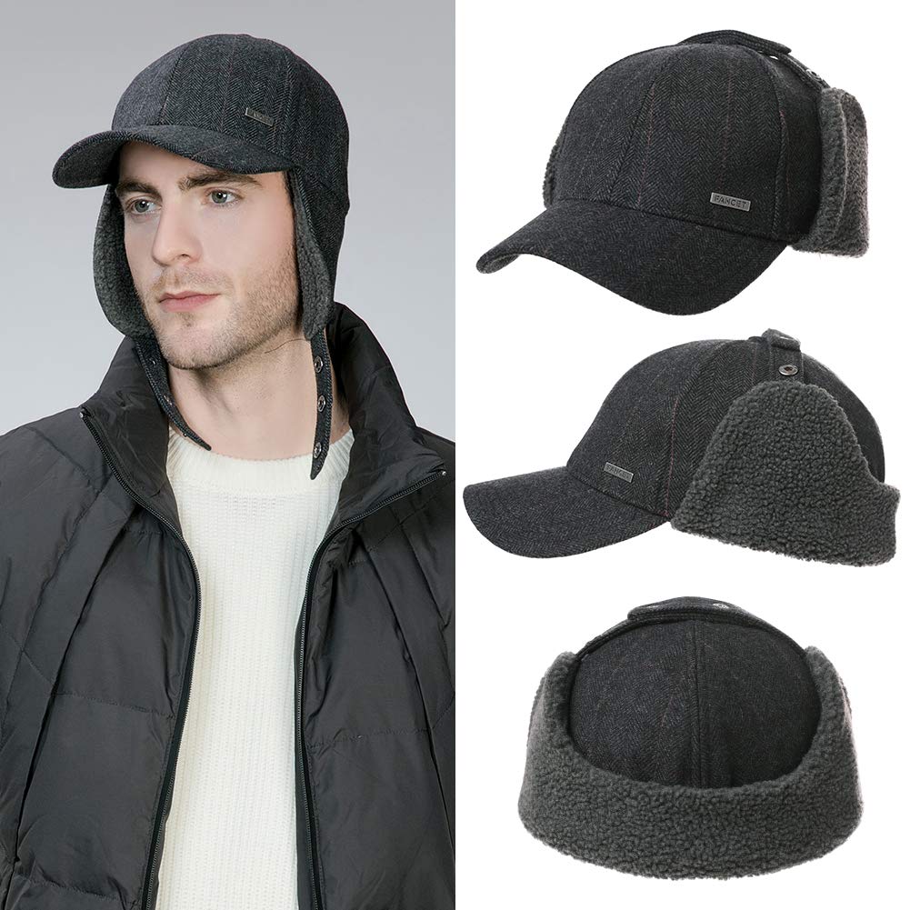 TOP-EX Unisex Wool Fleece Baseball Cap Earflap Hat Cold Weather Hat