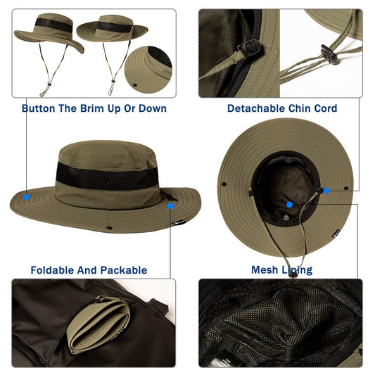 TOP-EX Oversized XL XXL Mens Bucket Sun Hats Big Head Boonie Safari Wide Brim Waterproof UPF50+ Fishing TOP-EX