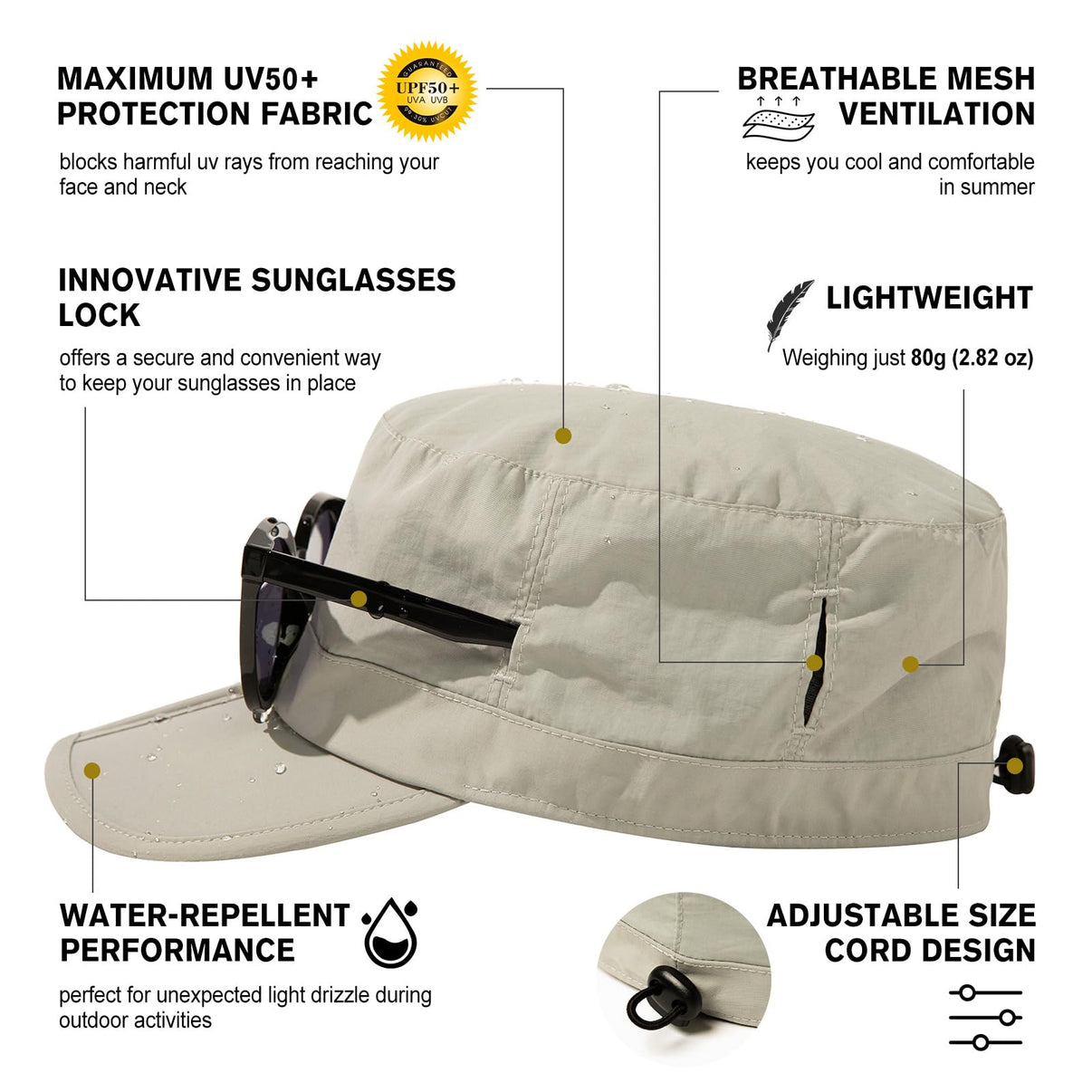 TOP-EX?XL?XXL?Waterproof?&?UV50+?Army?Cap?w/?Foldable?Brim?&?Card?Pocket?61-65CM TOP-EX