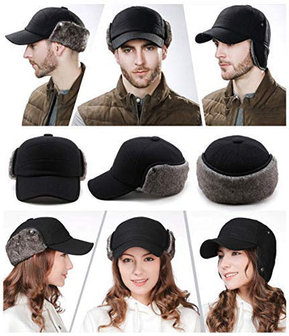 TOP-EX M L XL Wool Baseball Cap Men Earflap Hats Unisex