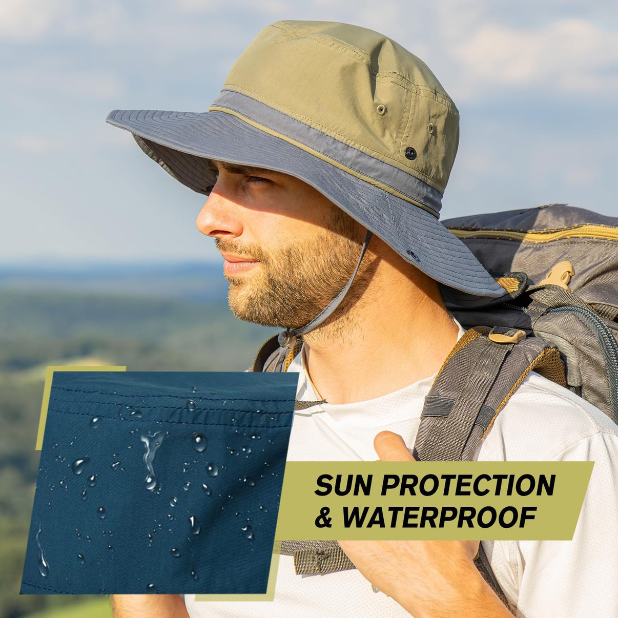 UV50+ Waterproof Wide Brim Safari Hat M/L/XL/XXL TOP-EX