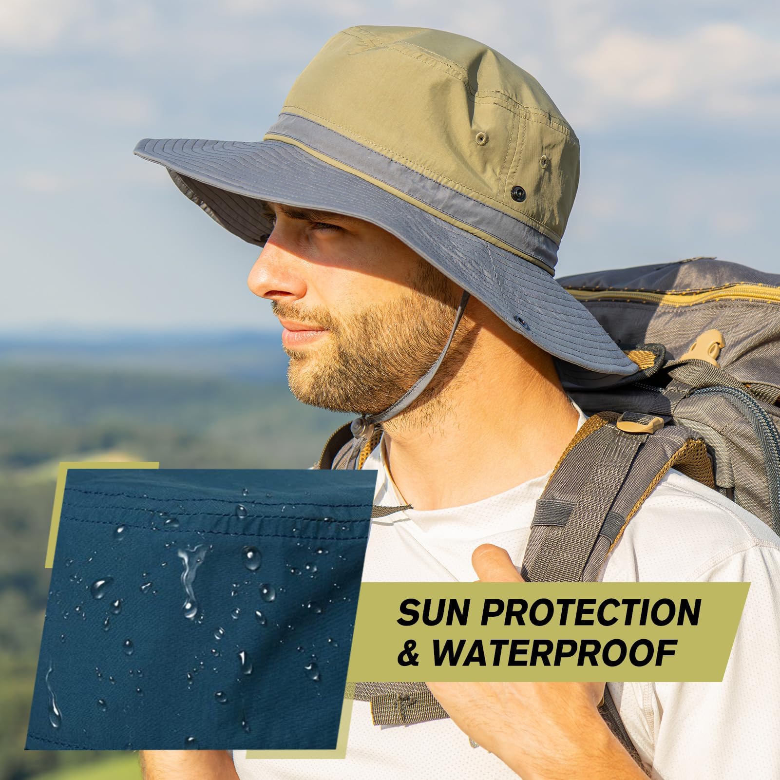 UV50+ Waterproof Wide Brim Safari Hat M/L/XL/XXL TOP-EX