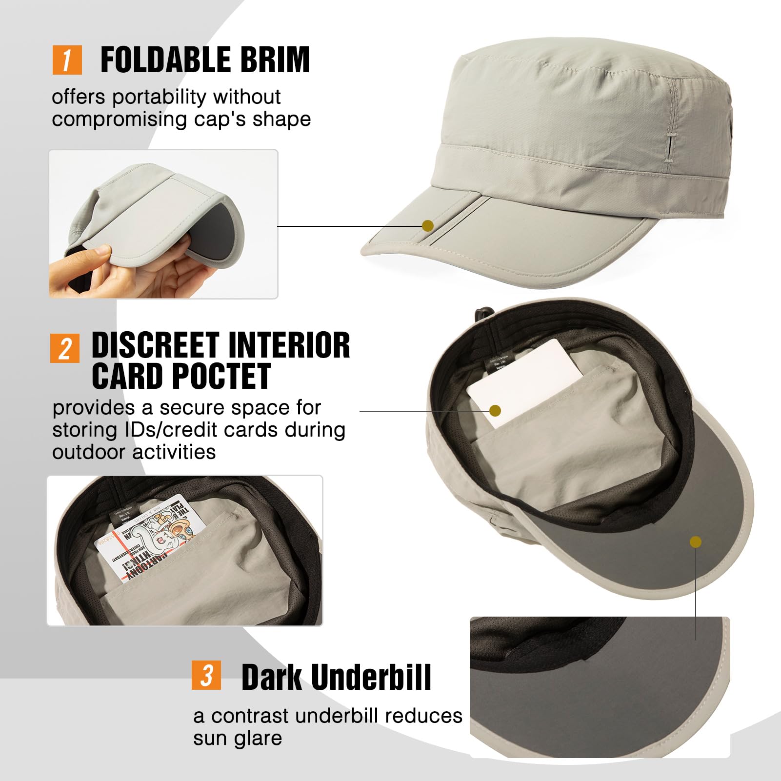 TOP-EX?XL?XXL?Waterproof?&?UV50+?Army?Cap?w/?Foldable?Brim?&?Card?Pocket?61-65CM TOP-EX