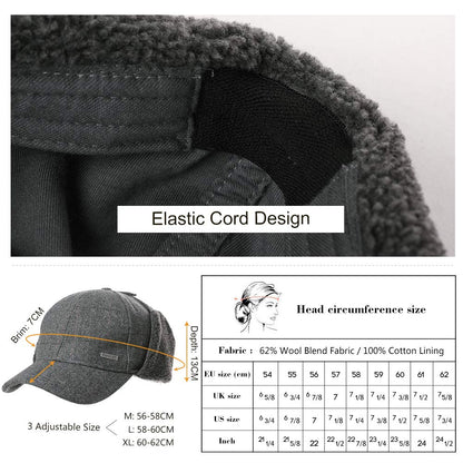 TOP-EX Unisex Wool Fleece Baseball Cap Earflap Hat Cold Weather Hat