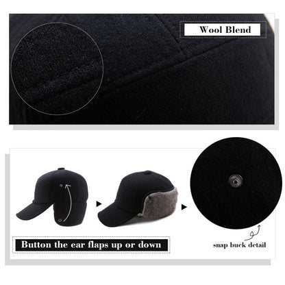 TOP-EX M L XL Wool Baseball Cap Men Earflap Hats Unisex