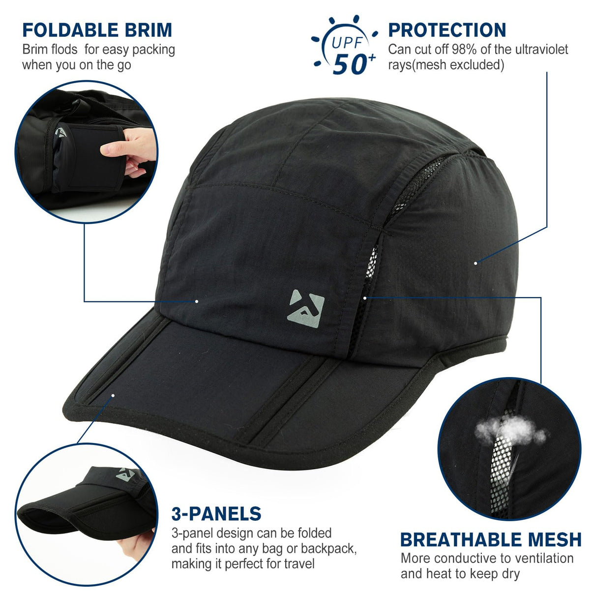 TOP-EX Oversized XL XXL Quick Dry Running Golf Cap for Men Foldable Brim TOP-EX