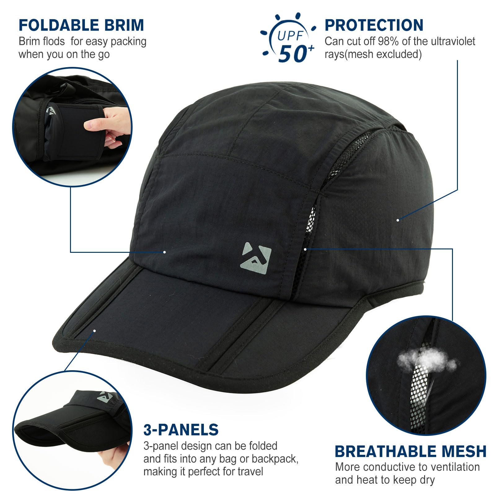 TOP-EX Oversized XL XXL Quick Dry Running Golf Cap for Men Foldable Brim TOP-EX