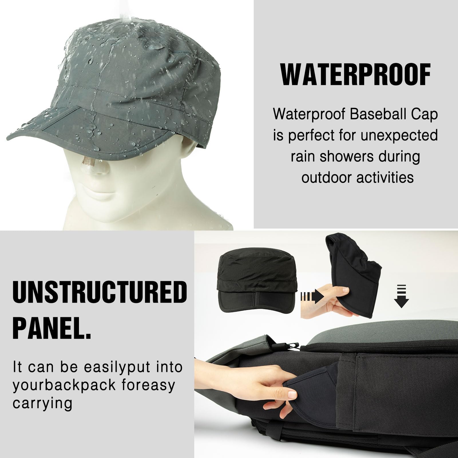 TOP-EX?XL?XXL?Waterproof?&?UV50+?Army?Cap?w/?Foldable?Brim?&?Card?Pocket?61-65CM TOP-EX