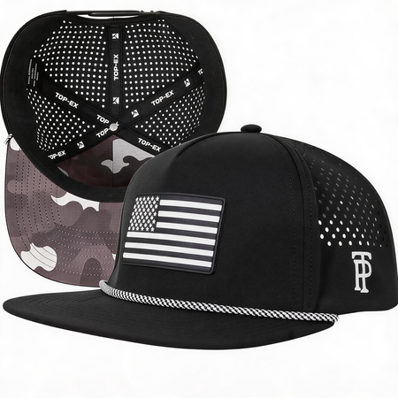 Grey Camo Black American Flag Flat Bill Golf Cap