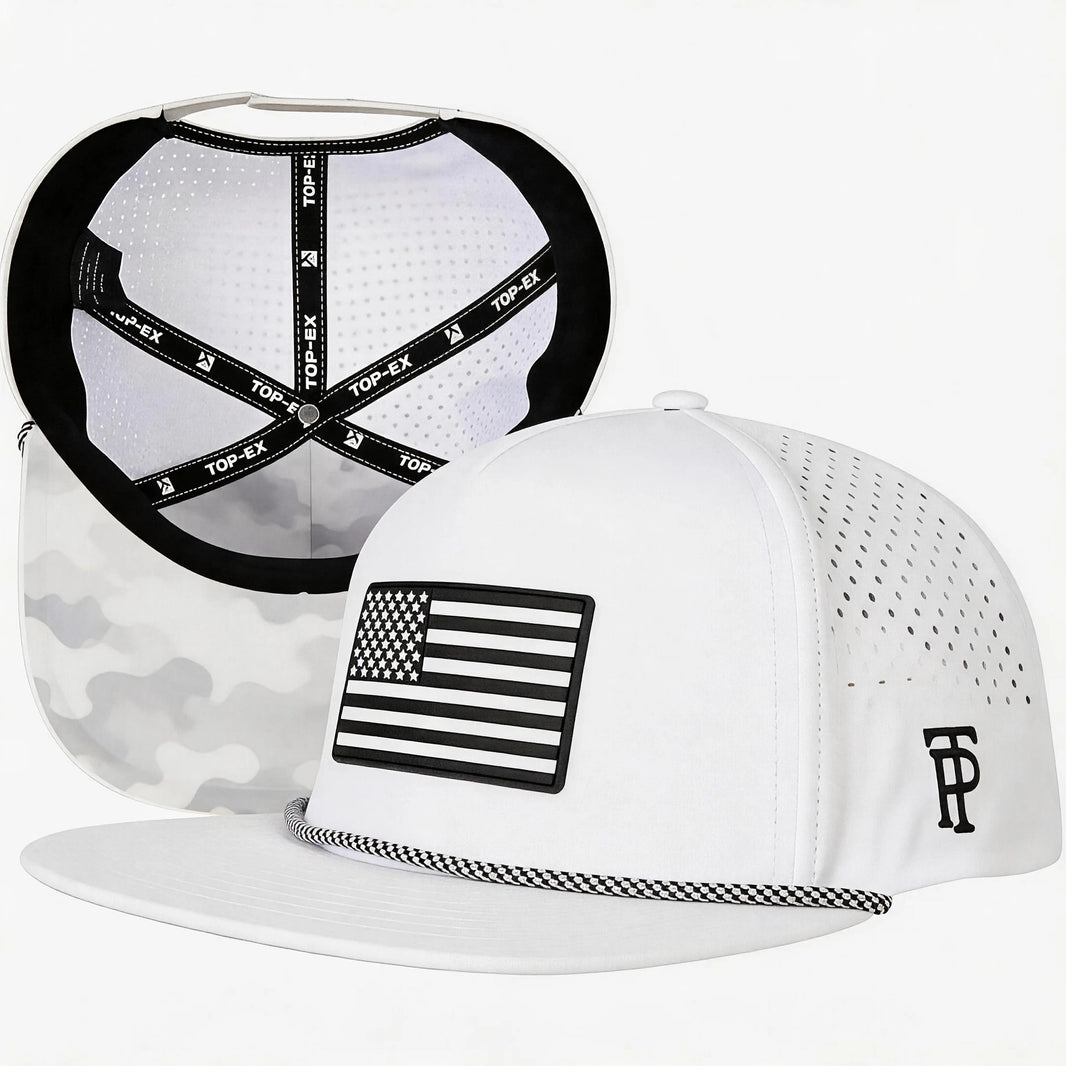 Grey Camo White American Flag Flat Bill Golf Cap TOP-EX