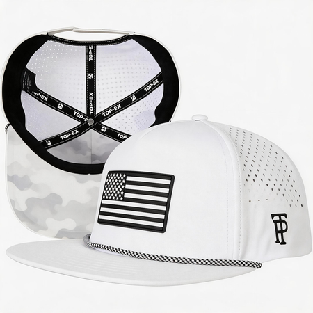 Grey Camo White American Flag Flat Bill Golf Cap