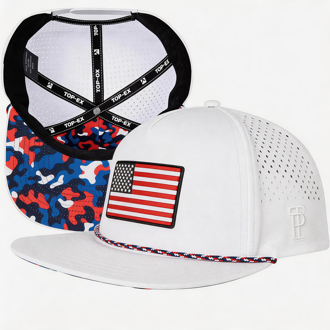 Blue Red Camo American Flag Flat Bill Golf Cap