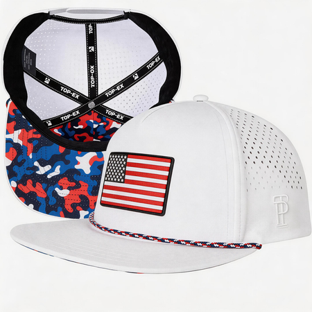 Blue Red Camo American Flag Flat Bill Golf Cap