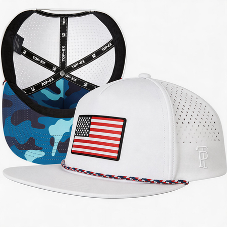 Blue Camo American Flag Flat Bill Golf Cap