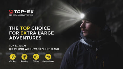 Waterproof Merino Wool LED Beanie – Fleece Lined Warm Winter Hat for Large Heads