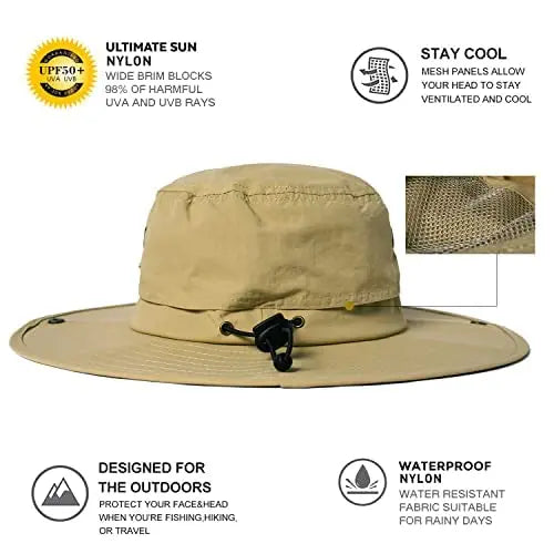 Oversize XL XXL Wide Brim Waterproof UPF 50+ Travel Fishing Hat TOP-EX