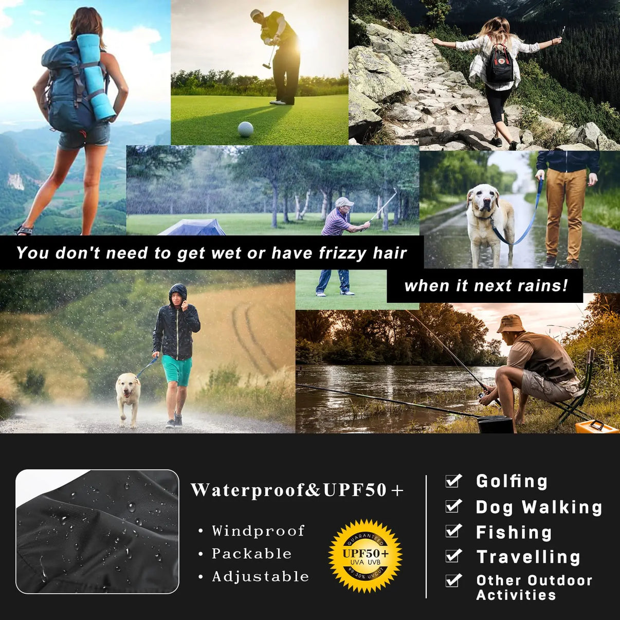 Oversize XL XXL Waterproof Bucket Rain Hat TOP-EX