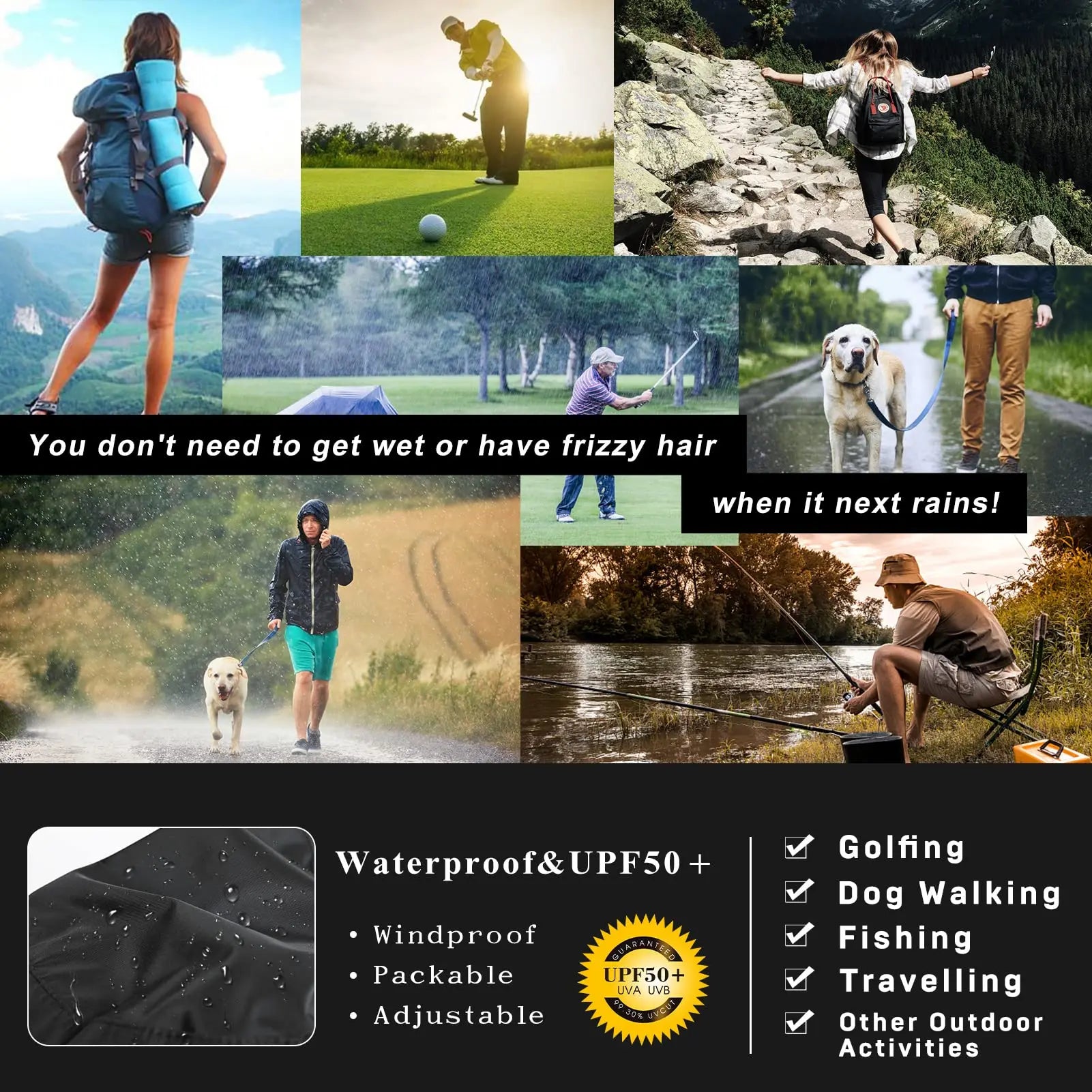 Oversize XL XXL Waterproof Bucket Rain Hat TOP-EX